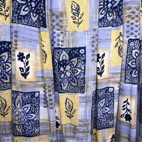 Vintage Sag Harbor Large Floral Blue Yellow Midi Skirt Elastic Waistband Retro - Picture 7 of 12